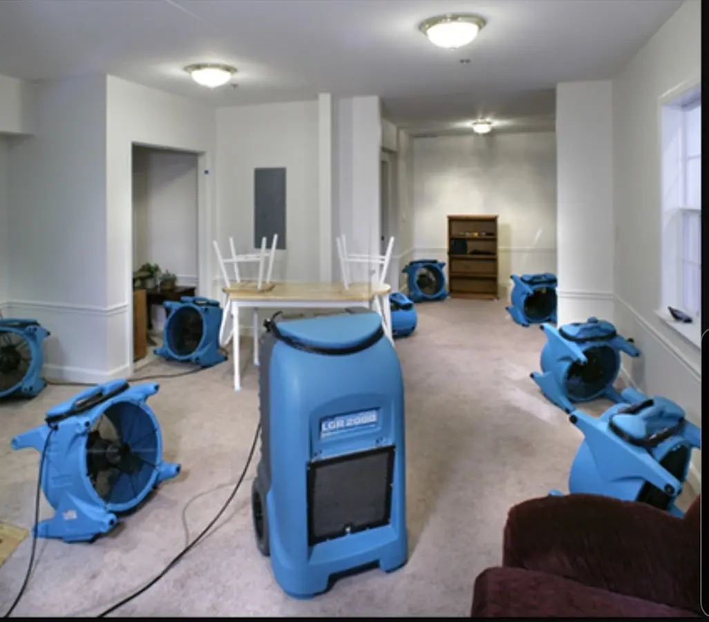 Air movers and dehumidifier setup for Water Damage Restoration in Marina del Rey